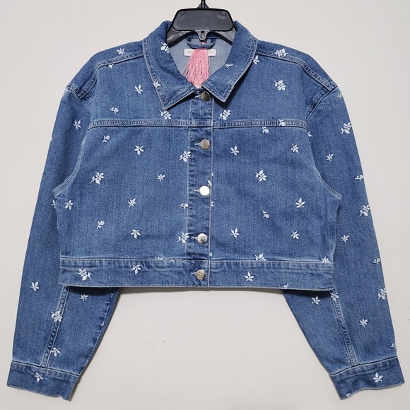 Chelsea & Violet Jackets & Blazers - Chelsea&Violet Women's Denim Jacket Large Blue Medium Wash Embroidery Floral 371